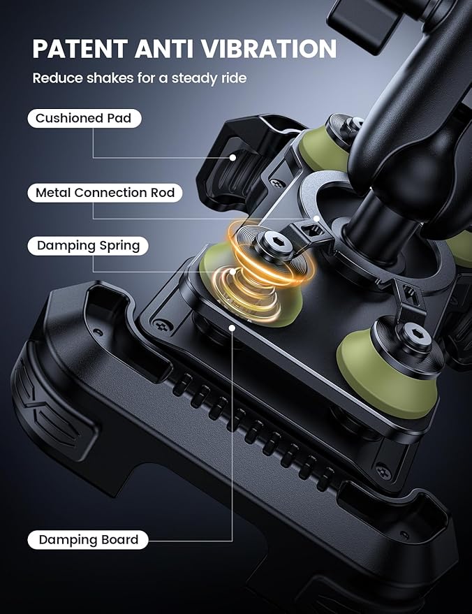 Lamicall Motorcycle Phone Mount Holder - [Dual Vibration Dampener] [Metal Adjustment Arm] Motorcycle Cell Phone Holder, Bike Handlebar Phone Mount, for iPhone 16 15 14 Pro Max, 4.7-6.7" Phones, Green