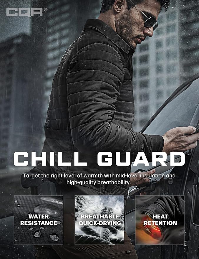 CQR Men's Lightweight Insulated Jacket, Windproof Packable Water Resistant Warm Active Coat for Hiking Work Outdoor Tactical