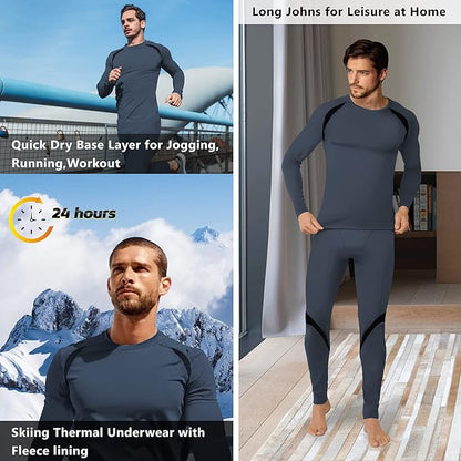 Muezna Men's Thermal Top and Bottom Set Underwear Long Johns Base Layer with Soft Fleece Lined