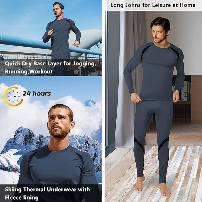 Muezna Men's Thermal Top and Bottom Set Underwear Long Johns Base Layer with Soft Fleece Lined