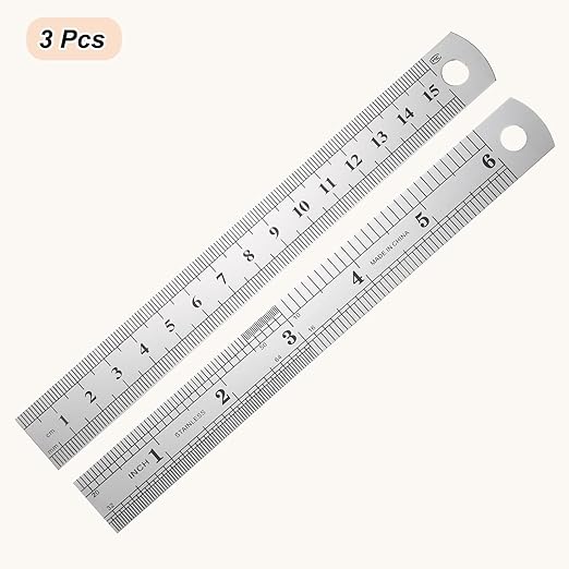 HARFINGTON 3 Pcs Steel Ruler 6" x3/4" Machinist Metal Ruler Carbon Steel Metric Straight Edge Measuring Tools 0.3mm Thick for Engineering Architect Drawing Home Office