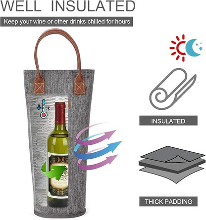 ZORMY Single Bottle Insulated Wine Tote, 1 Bottle Wine Carrier Bag Padded Wine Cooler Perfect Wine Lover's or Wedding Gift-Grey