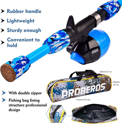 PROBEROS Kids Fishing Pole - Portable Telescopic Fishing Rod and Reel Combo Kit - Spincast Fishing Reel Casting Rods with Lures Lines Tackle Box and Bag for Boys Girls Youth Fishing