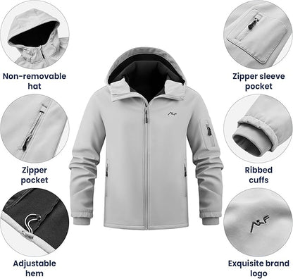 WULFUL Men's Lightweight Softshell Jacket Warm Fleece Lined Windbreaker Waterproof Soft Shell for Outdoor Hiking
