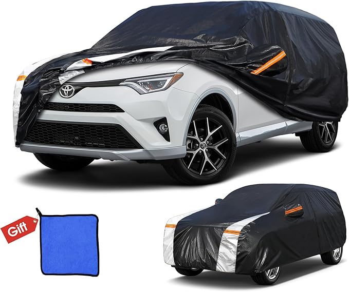 Toyota RAV4 Car Cover 100% Waterproof All Weather, Gift with Towel, 10 Layers Car Cover Custom Fit 2006-2026 Toyota RAV4, Outdoor Full Exterior Cover Rain Sun UV Protection with Door Zipper.