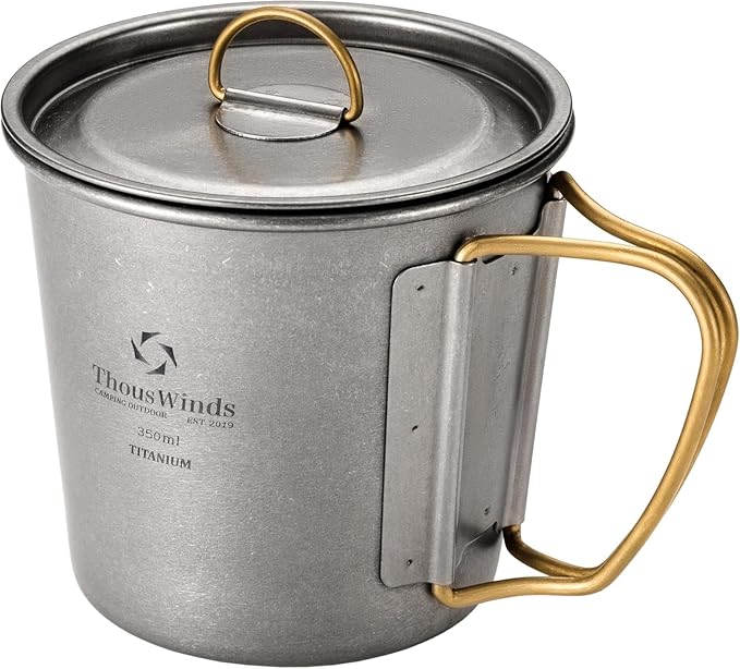 Thous Winds Titanium Mug, 350ml Camping Cup with Lid, Outdoor Titanium Lightweight Coffee Mug for Hiking Backpacking Camping