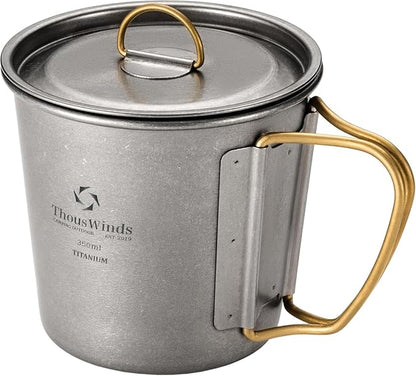 Thous Winds Titanium Mug, 350ml Camping Cup with Lid, Outdoor Titanium Lightweight Coffee Mug for Hiking Backpacking Camping