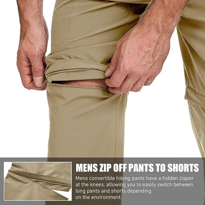 Mens Hiking Convertible Pants Quick Dry Waterproof Zip Off Lightweight Cargo Safari Fishing Work Pants Trousers with Belt