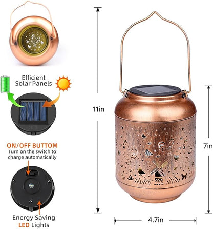 Chicken Solar Lanterns Outdoor Waterproof Chicken Hanging Solar Lights Birthday Gifts for Women Men Mom Metal Decorative LED Lantern Outside for Garden Decor,Yard,Patio,Lawn,Porch,Backyard,Tabletop