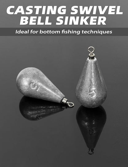 BLUEWING Casting Swivel Bell Sinkers Fishing Weights 1/2oz-8oz Drop Shot Dipsey Lead Saltwater