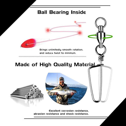 Atibin High Strength Fishing Swivel Freshwater Corrosion Resistance Fishing Snap Swivel Stainless Lock Snap Swivels Steel Ball Bearing Black Nickel