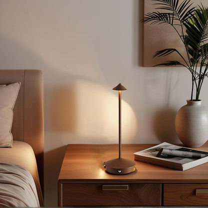 EJQ 2 Pack LED Rechargeable Cordless Table Lamps,Portable Outdoor 5000mAh Battery Operated Table Light Touch Control 3 Color Dimmable for Patio/Cofee/Restaurant/Camping/Dining/Bedroom-Brown