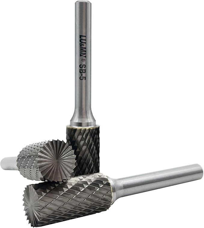 LU&MN SB-5 Tungsten Carbide Burr Cylinder Shape Double Cut Rotary Burrs File(1/2''cutter Dia,1''Cutter Length) with 1/4'' (6.35mm) Shank dia,3PCS