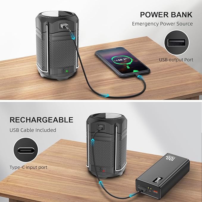 2 Pack Camping Lantern 5000mAh Solar Hand Crank Telescopic LED Flashlight USB Charger for Power Outages ,Portable Rechargeable Battery Powered Operated Lanterns Lamp, Camping Gear Accessories