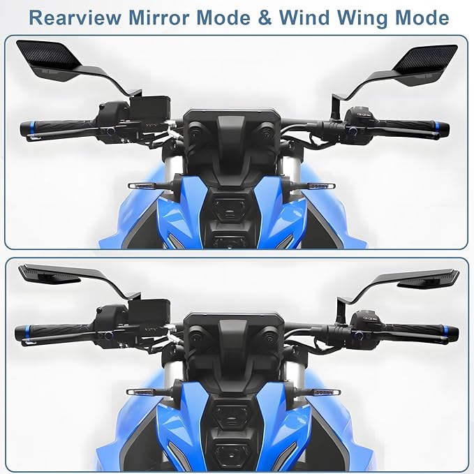 Motorcycle Rear View Mirrors, Stealth Wind Wing Side Mirrors Compatible with 2025 Kawasaki Z400 Z650 Z900 Z1000 Duke 125 200 250 390 690 790 1290 MT03 MT07 MT09 MT10 etc (Large Mirror(Anti-glare))