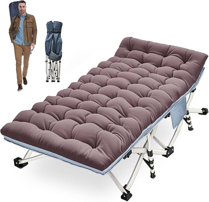 XXL Camping Cot Oversize Sleeping Cot with Comfortable Mattress Extra Large Camping Cots for Adults Cot Bed Include Carry Bag Portable Folding Bed Easy to Set Up Nap Office Indoor Vacation