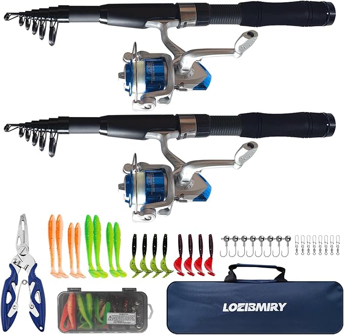 Fishing Pole Set, 2PACK Fishing Rod Combo with Telescopic Fishing Pole Spinning Reels Fishing Lures Fishing Pliers and Travel Bag for Travel Saltwater Freshwater Beginner 2.1m/ 6.89ft