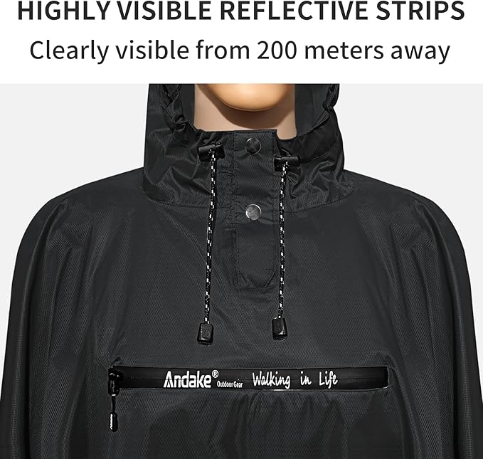 Andake Waterproof Rain Poncho for Adults Unisex,230T Ripstop Polyester,Raincoat Gear with Transparent Viewing Window Outdoors