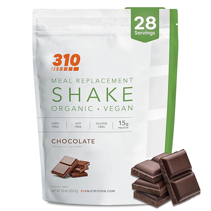 310 Nutrition Organic All-In-One Meal Replacement Shake Powder - Plant-Based Protein Smoothie Blend w/Fiber, Probiotics & Adaptogens - Low Carb, Vegan, Keto & Paleo - Chocolate - 28 Servings