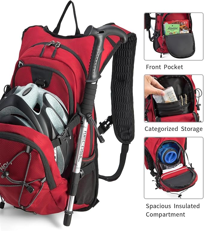 Hydration Backpack Pack with 2L Water Bladder 18L Hiking Backpack Women Men Lightweight Hydropack Insulated Daypack for Biking, Running, Festival