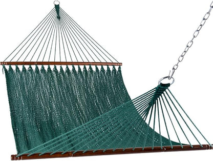 Lazy Daze Hammocks 10.5 FT Double 2 Person Caribbean Rope Hammock, Hand Woven Polyester Hammock with Spreader Bars, for Outside Outdoor Backyard Patio Poolside, 450 LBS Capacity, Green