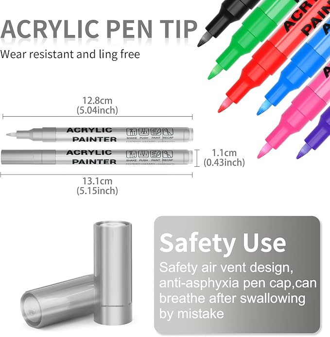 Acrylic Paint Pens Waterproof Markers 6 Silver Permanent Marker Pens Acrylic Pens for Rock Painting Glass Stone Ceramic Metal Fabric Pebble Painting pens Craft Supplies