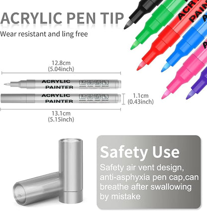Acrylic Paint Pens Waterproof Markers 6 Silver Permanent Marker Pens Acrylic Pens for Rock Painting Glass Stone Ceramic Metal Fabric Pebble Painting pens Craft Supplies