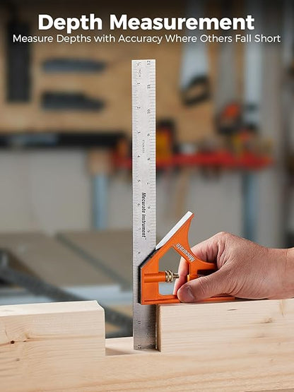 Mecurate 7-Inch Rafter Square and 12-Inch Combination Square Set, Precise Measuring, Easy-to-Read, Durable Carpenter and Combo Tools for Woodworking, Metalworking, Cutting Guidance & DIY Projects