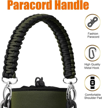 32/40/64/128 oz Neoprene Insulated Water Bottle Carrier Bag, Sling Bag Sleeve Pouch Holder with Strap & Paracord Handle and 2 Pocket for Travelling, Hiking, Camping