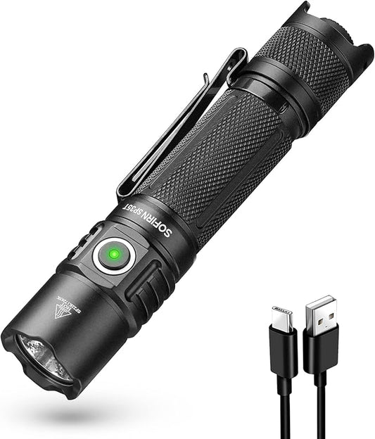 sofirn SP35T Tactical Flashlight, 3800 Lumens Super Bright Pocket LED Flashlight Rechargeable with Dual Switch, IPX8 Water Resistance, EDC Flashlight for Camping, Hiking, Emergency