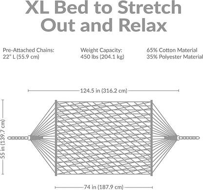 Sunnydaze Cotton Rope Hammock for Outside - 450-Pound Capacity Indoor or Outdoor Hammock with Spreader Bars - Brown