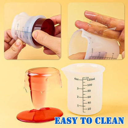 Silicone Measuring Cups 4.4oz/125ml Accurate Scale & 1.4oz/40ml Mini Mixing Bowls Dispenser 5Pcs Epoxy Mixing Cup Resin Pouring Cups DIY Resin Art Craft Supplies Resin Accessories