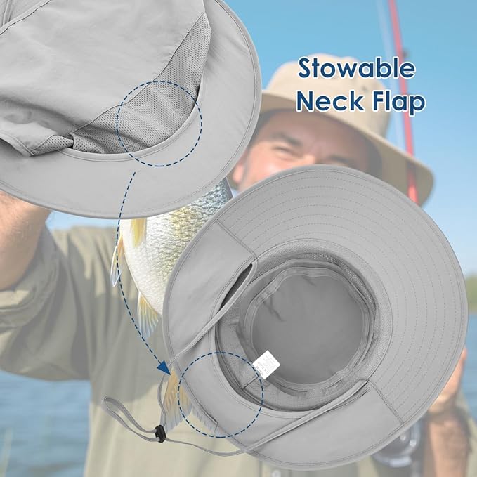 Men&Women Foldable Outdoor Sun Hat with Packable Neck Flap, UV Sun Protection Wide Brim Safari Cap