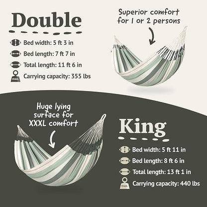 LA SIESTA Modesta Organic Cotton Hammock - Indoor/Outdoor Hammock for Bedroom, Backyard, Porch, Patio & Tree - Extra Large, 2 Person, Max 440 Lbs, Olive