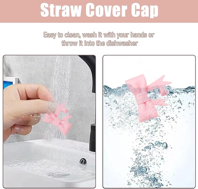 6Pcs Silicone Straw Toppers Covers for Stanley Cups 40/30oz 10mm(0.4in) Dust-Proof Bow Straw Covers Toppers Suitbale for Stanley Cup Accessories Reusable Straws Caps (Colorful B)