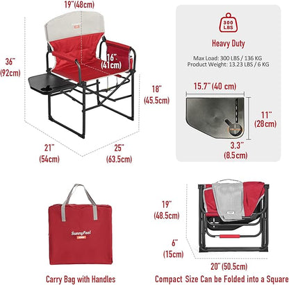 SUNNYFEEL Heated Camping Directors Chair, Heavy Duty,Oversized Portable Folding Chair with Side Table, Pocket for Beach, Fishing,Trip,Picnic,Lawn,Concert Outdoor Foldable Camp Chairs