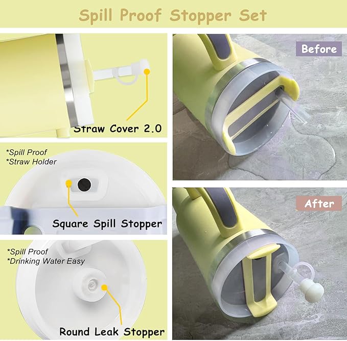 Stanley Cup Accessories Set,Including 2 Pcs 0.4in Straw Cover, 1 Silicone Spill-Proof Stopper, 1 Cute Handle Charm, 1 Silicone Boot Fits Stanley 40&30 Oz Tumbler (Lemon Yellow)