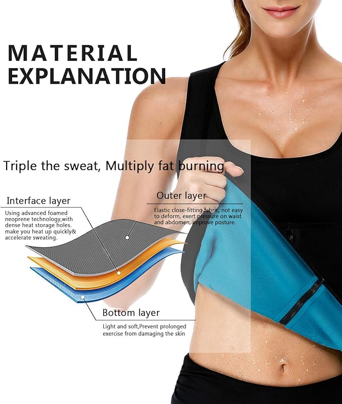 Women Neoprene Sauna Vest Waist Trainer Hot Sweat Slim Corset Body Shaper with Zipper Workout Tank Top