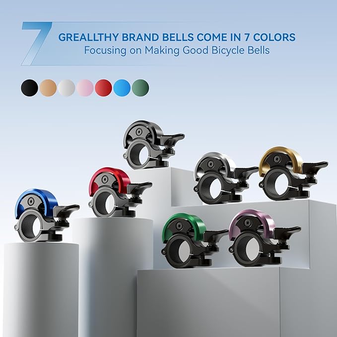 Greallthy Bike Bell, Aluminum Alloy Bicycle Bell with Clear Loud Sound, Bike Bells for Adults and Kids, Sturdy and Compact Bell Fits 0.75-1in(19-25.4mm) Handlebar for Mountain, Road Bikes.