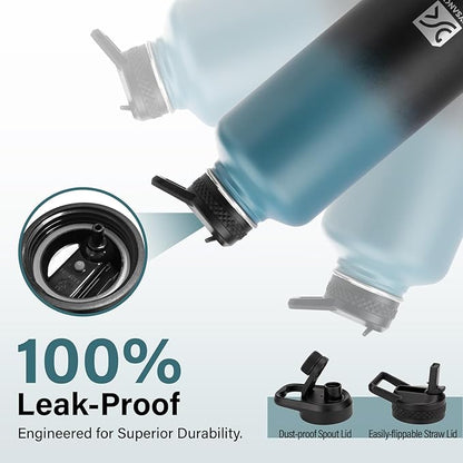 Insulated Water Bottle | Thickened Stainless Steel for Gym and Hiking with Straw, Carrier Bag, Handle Strap | BPA-Free 87 oz