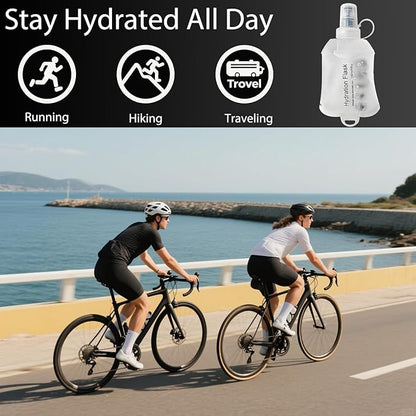 CLINTT 500ml Soft Flask, Foldable Running Water Bottle, TPU Folding Soft Water Flask, BPA-Free Collapsible Flask for Hydration Pack Running Vest, Cycling, Climbing, Hiking - 1Pcs, White