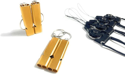 4-Pack Loud 120dB Double Tube Emergency Whistle - Aluminum Alloy, Corrosion-Resistant Safety Whistle with Lanyard & Keychain-Ideal for Camping Hiking Boating Fishing Survival Tool