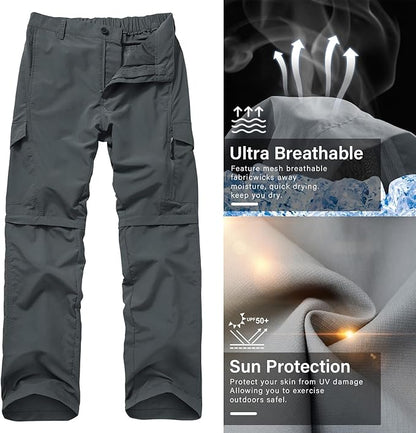 Mens Hiking Pants Quick Dry Lightweight Fishing Convertible Zip Off Safari Trousers