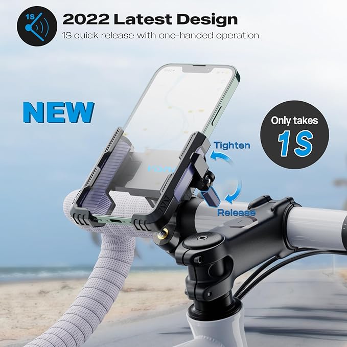 New Upgraded Bike Phone Mount Holder Two Connectors Quickly Lock and Release,360°Rotatable Bicycle Motorcycle Scooter Accessories Handlebar Phone Clip Suitable for 4.0"-7.0" Smartphone (Purple)