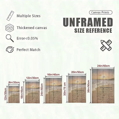 Footprints in the Sand Religious Canvas Wall Art Posters, Inspirational Beach Sunset Poem Print Poster (Unframed 16x24inch, Footprints(1))