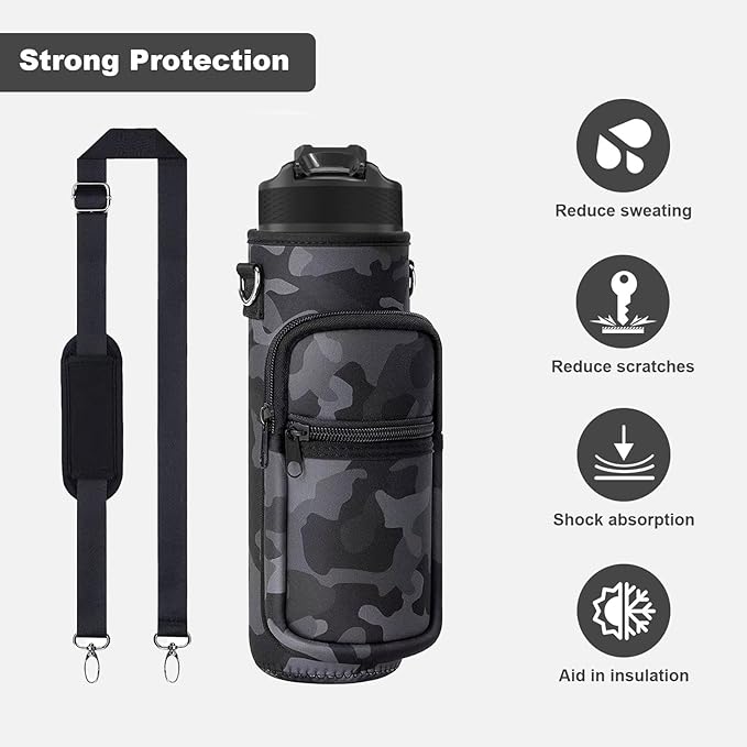 Insulated Water Bottle Holder Sling Bag with Phone Pocket, Adjustable Crossbody Strap for Walking, Hiking, Camping, Fishing