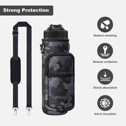 Insulated Water Bottle Holder Sling Bag with Phone Pocket, Adjustable Crossbody Strap for Walking, Hiking, Camping, Fishing