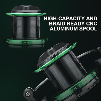 HAUT TON Spinning Reel 8000/9000/10000/12000/14000,6+1BB Metal Surf Fishing Reels,4.8:1 Gear Ratio 55lbs Drag Heavy Long Casting Inshore Saltwater Monster Fish