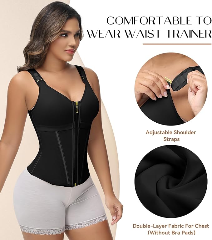 SHAPSHE Waist Trainer Corset for Women Tummy Control Sport Workout Body Shaper Vest for Women Postpartum Gym Zipper and Hooks