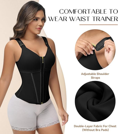 SHAPSHE Waist Trainer Corset for Women Tummy Control Sport Workout Body Shaper Vest for Women Postpartum Gym Zipper and Hooks